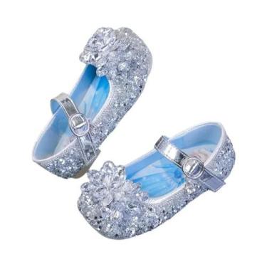 Imagem de Sapatos Casuais Infantis Elsa Princess Frozen De Couro PU Com Lantejou