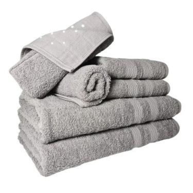 Imagem de Jogo De Toalhas 6 Pçs Luxo 2 Banho 2 Rosto 2 Tapete Cinza