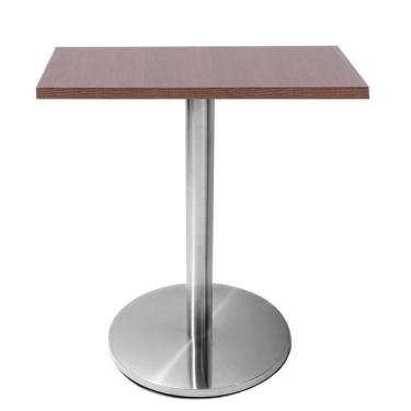 Imagem de Mesa Beta Em Inox 75 Cm (Altura) Com Disco Redondo Com Tampo Em Mdp Quadrado 80 Cm Imbuia