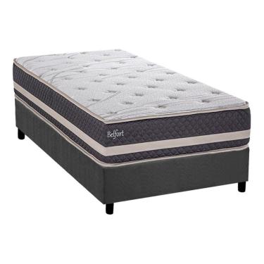 Imagem de Cama Box Solteiro: Colchão Ortopédico Herval Ag65 Belfort + Base Crc Suede Gray (88x188)