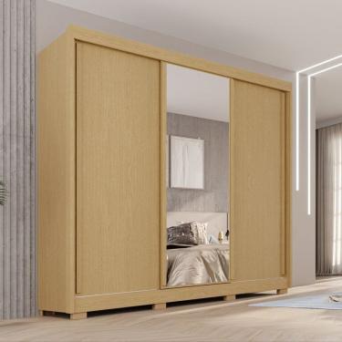 Imagem de Guarda-roupa Casal com Pés e Espelho 3 Portas 4 Gavetas 100% Mdf Ipanema Jequitibá/ Bege