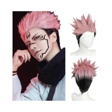 Imagem de Peruca Curta Rosa E Preta Para Cosplay Jujutsu Kaisen Ryomen Sukuna Yu