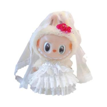 Imagem de Boneca Labubu De 38cm Com Vestido De Noiva Fofo E Roupinhas Decorativa