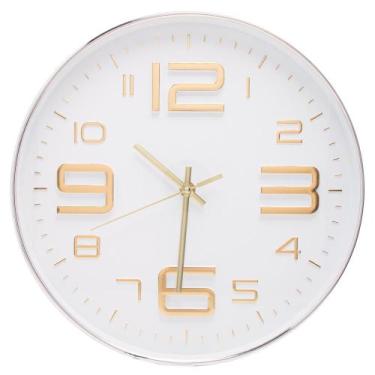 Imagem de Relógio de Parede Lyor Branco e Dourado em Plástico 30,5cm