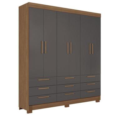 Imagem de Guarda Roupa Colombo 6 Portas 9 Gavetas Jatobá Grafite Acetinado - Santos Andirá