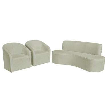 Imagem de Kit Sofá Curvo Amsterdã 160cm E 2 Poltronas Luiza Max Bouclé Verde Oliva