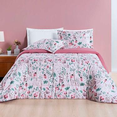 Imagem de Kit Edredom Júlia Queen 3 Peças Dupla Face Micropercal 200 Fios Floral - Bothanica - 100% Poliéster