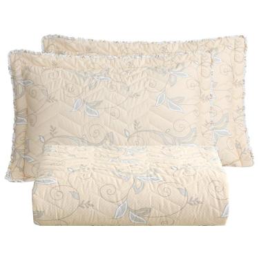 Imagem de Kit Cobre Leito Colcha Lislie King 3 Peças Percal 300 Fios Dupla Face Estampado - Ramo...