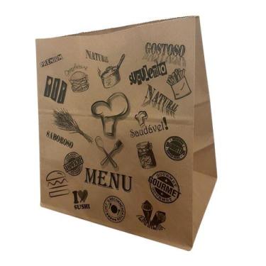 Imagem de 100 Sacos Papel Kraft Delivery Fast Food Menu Entregas Tam G - MLBpel