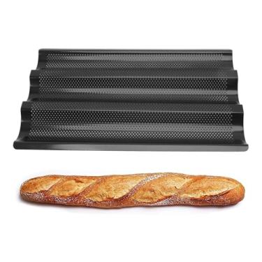 Imagem de Forma De Pão Baguete Francesa Perfurada Antiaderente Para Assar Pão Francês 3 Ondas Aço Inoxidável Em Forma De U Pães Molde Para Assar Forno Torradeira