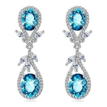 Imagem de Brinco Noiva Pedra Zirconia Prata Azul Claro Festa Debutante - De Cast