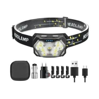 Imagem de Lanterna De Cabeça LED Recarregável Com Sensor, Potente, Com Bateria E