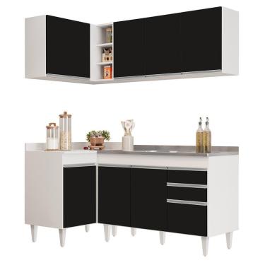 Imagem de Armário De Cozinha Modulado De Canto Direito 4 Peças Cp39 Com Pia Inox Branco/preto - Lumil