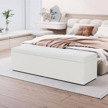 Imagem de Calçadeira Baú Estofada Lua em Courino para Cama Box Casal Queen 160cm