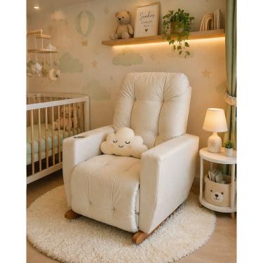 Imagem de Poltrona de Amamentação Balanço Suede Antonella Puff Bege Claro