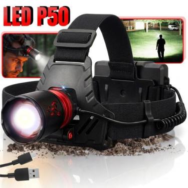 Imagem de Lanterna Cabeça LED P50 Profissional Recarregável USB Zoom - Genérico