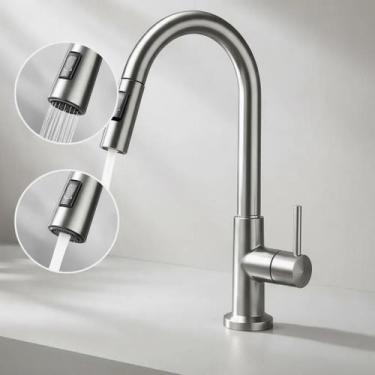 Imagem de Torneira Gourmet Extensível Inox Escovado Cozinha 2 Jatos Alta Pressão