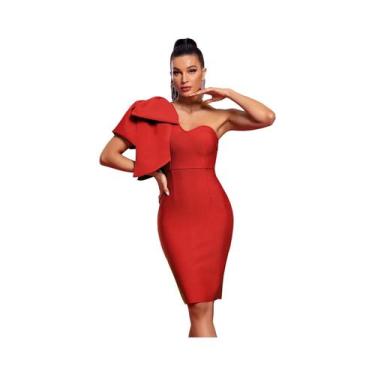 Imagem de Vestido Branco De Um Ombro Com Babados E Bandagem, Elegante Para Festa