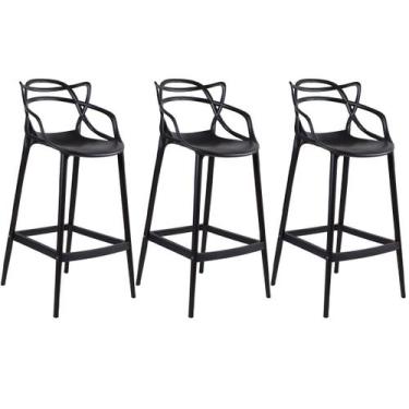 Imagem de Laraz Home Decor, Kit 3 Banquetas Alta Allegra Design 76 cm - Preto