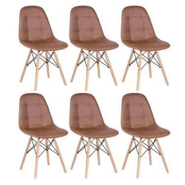 Imagem de Kit 6 Cadeiras Laráz Eames Eiffel Botonê Estofada Marrom - Laraz