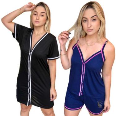 Imagem de Kit Pijama e Camisola Aberto Com Botões Cirurgico Amamentar - PIJAMAS 