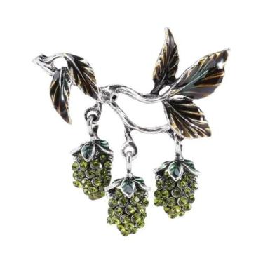 Imagem de Broche De Esmalte Com Ramo De Romã E Strass Unissex Feminino, Alfinete