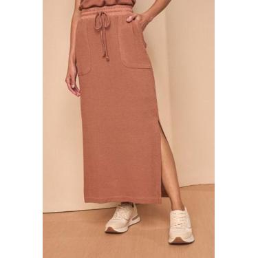 Imagem de Saia long midi lado avesso relax, P, Marrom