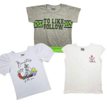 Imagem de Kit 3 Blusas Camiseta Roupa Infantil de Menina - Teddy Collor, Sortido