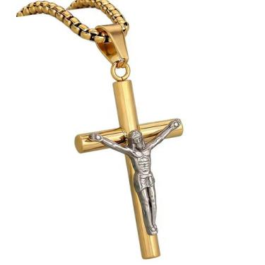Imagem de Colar ClosJery Crucifix Cross em aço inoxidável banhado a ouro 18k