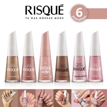 Imagem de Kit 6 Esmalte Risqué Cremoso Tons Rosas e Marrom nude Esmaltes Atacado