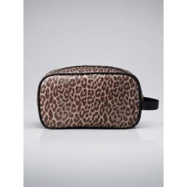 Imagem de Necessaire Grande Animal Print Onça Tigre Leopardo ABC BAGS, Marrom