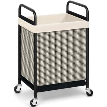 Imagem de STORAGE MANIAC Cesto de lavanderia com rodinhas 1 seção classificador de lavanderia cesta de lavanderia com rodinhas com bolsa removível cesto de roupas organizador de lavanderias carrinho banheiro