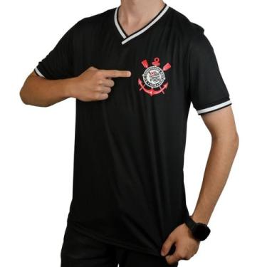 Imagem de Camiseta Masculina Corinthians Fitness Gola V -, m, Preto