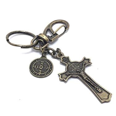 Imagem de FORNECEDOR 6 Chaveiro Medalha E Cruz De São Bento Mosquetão OV Ouro Velho