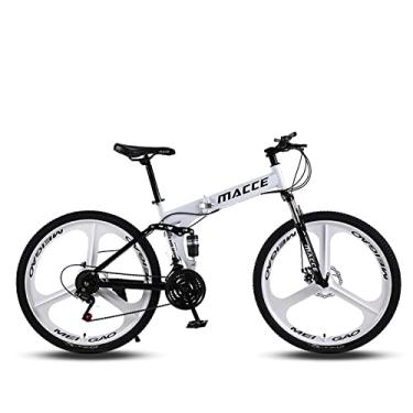 Imagem de Mountain Bike dobrável de 66 cm, bicicleta dobrável de montanha com suspensão total de 21 velocidades, bicicleta dobrável para adultos/homens/senhoras, bicicleta dobrável, preta, amarela, branca e vermelha (26, branca)