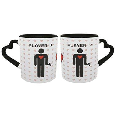 Imagem de Caneca Casal Gaymer Player 1 e Player 2 HxH Dia dos Namorados cor:Preto
