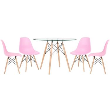 Imagem de KIT - Mesa Eames com tampo de vidro 100 cm + 4 cadeiras Eiffel DSW