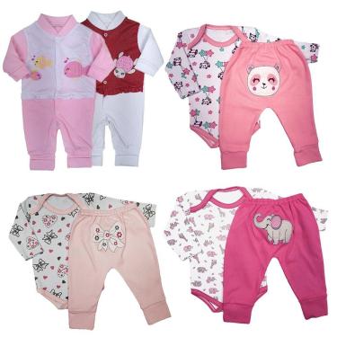 Imagem de Kit Roupas de Bebê 8 Peças Conjuntos e Macacão Longo Suedine