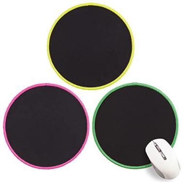 Imagem de Pacote com 3 tapetes de mouse pad redondo para escritório em casa, mesa de trabalho, computador, laptop, viagem, pequeno mousepad de 20 cm, tecido macio e macio com costura na borda, base de borracha