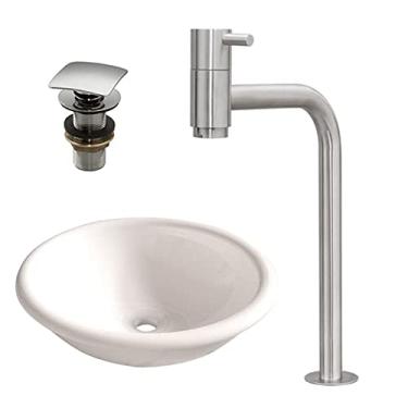 Imagem de Kit Cuba de Apoio Lume com Torneira Inox e Válvula Click Branco