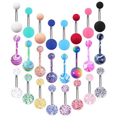 Imagem de EVELICAL 24-50 peças de anéis de umbigo de aço inoxidável 14G para mulheres CZ parafuso barra umbigo piercing joia, Metal, Sem Pedra Preciosa