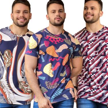 Imagem de Kit 3 Camisa estampa floral masculina adulto verão malha
