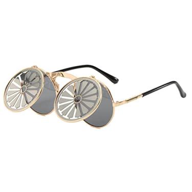 Imagem de Óculos de Sol Steampunk Flip Masculino Feminino Designer Círculo Armação de Metal Redondo Vintage Lente Dupla Óculos de Sol UV400,5, Tamanho Único