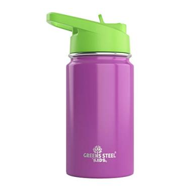 Imagem de Garrafa de água infantil – Roxo de 355 ml | À prova de vazamento com canudo e alça | 24 horas de frio | Isolado, parede dupla de aço inoxidável | Copo infantil fácil de beber | Frasco infantil | Ecológico