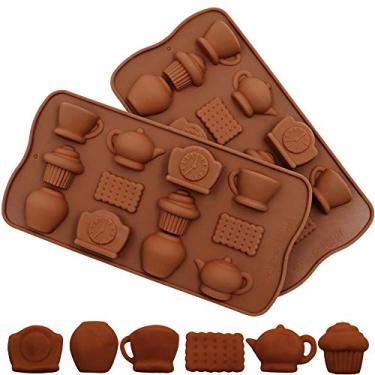 Imagem de Moldes de silicone para bule de chá Meiyouju 2 pacotes de moldes de silicone para doces de chocolate, formas antiaderentes e de liberação rápida para fondant, decoração de biscoito, cobertura, argila polímera, molde de resina