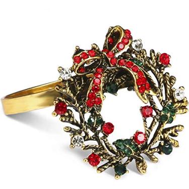Imagem de Anéis de guardanapo ZeeDix para mesa de jantar de Natal - recepções de casamento, Natal, Ação de Graças e cozinha doméstica para uso casual ou formal, Wreath Auger