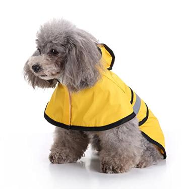Imagem de Capa de chuva com capuz para cães pequenos a grandes à prova d'água filhotes refletivos poncho jaqueta de chuva ajustável para caminhadas ao ar livre, amarelo, GG (peito: 52 cm)
