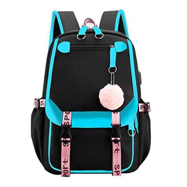 Imagem de JiaYou Mochila escolar para meninas, mochila para atividades ao ar livre, com entrada de carregamento USB, Azul claro, 21 Liters, Mochilas Daypack