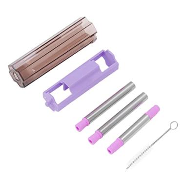 Imagem de Canudo telescópico Canudo de escritório dobrável em aço inoxidável Roxa