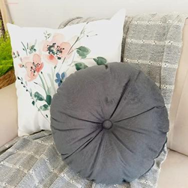 Imagem de Almofada Redonda com Botão Suede Decorativa Cor:Cinza Chumbo